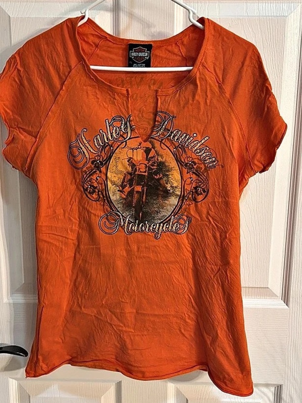 Harley-Davidson Las Vegas Rhinestone Slit-Neck Graphic Tee Orange XL